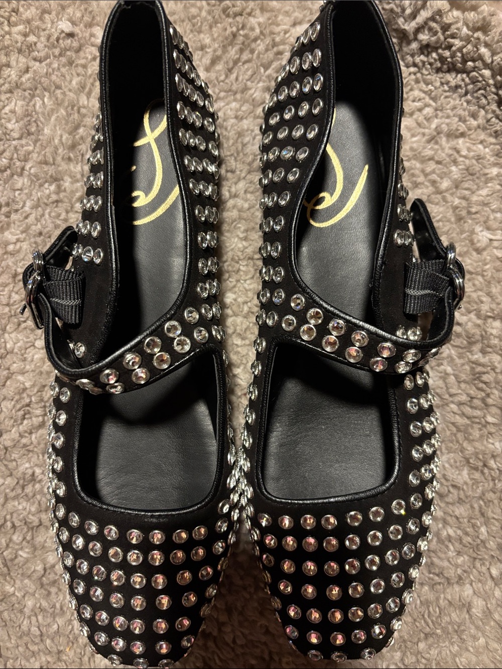 Sam Edelman Studded Black Mary Jane Flats with Crystal Accents super nice size 7